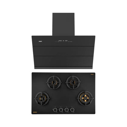 Kaff 90 cm Wall Mounted Chimney ALBURY SUPER 90 DC BLDC + Kaff 80 cm 4 Burner Hob Massimo MSM 804X