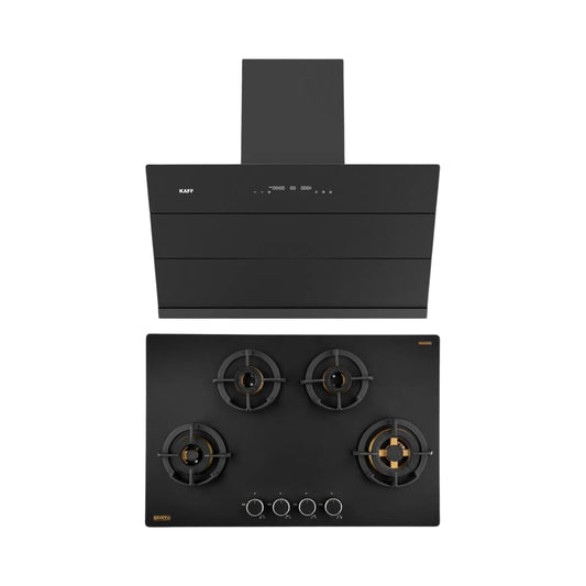 Kaff 90 cm Wall Mounted Chimney ALBURY SUPER 90 DC BLDC + Kaff 80 cm 4 Burner Hob Massimo MSM 804X