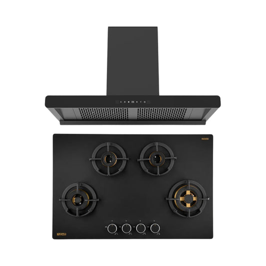 Kaff 90 cm Wall Mounted Chimney BRANDO 90 DC BLDC + Kaff 80 cm 4 Burner Hob Massimo MSM 804X