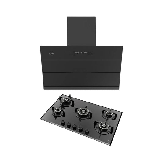 Kaff 90 cm Wall Mounted Chimney ALBURY SUPER 90 DC BLDC + Kaff 86 cm 5 Burner Hob Alton ALNF 865