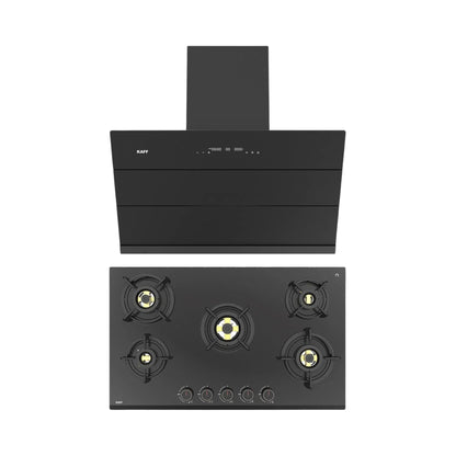 Kaff 90 cm Wall Mounted Chimney ALBURY SUPER 90 DC BLDC + Kaff 86 cm 5 Burner Hob Ashford ASF 865