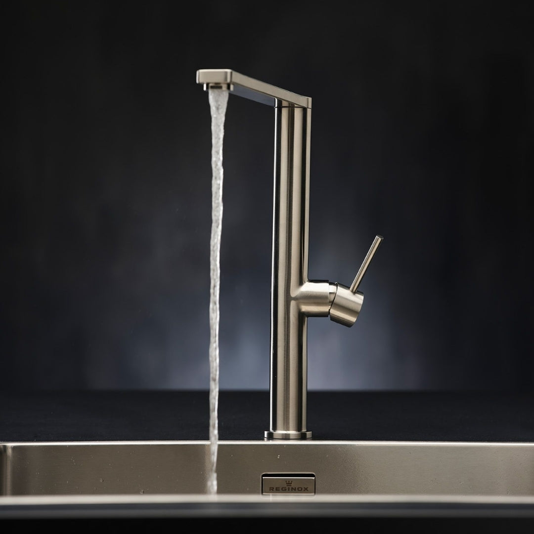 Reginox Table Mounted Regular Kitchen Sink Mixer KELSO with Extractable Hand Shower Spout in Stainless Steel Finish
