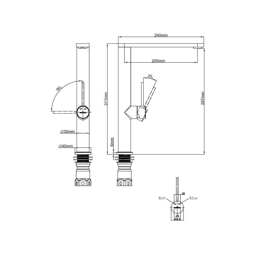 Reginox Table Mounted Regular Kitchen Sink Mixer KELSO with Extractable Hand Shower Spout in Stainless Steel Finish