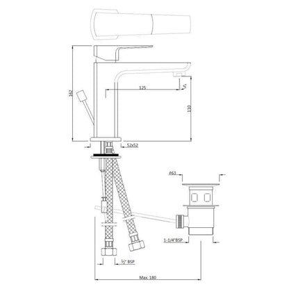 Jaquar Table Mounted Regular Basin Mixer Kubix Prime KUP-BLM-35051BPM - Black Matt