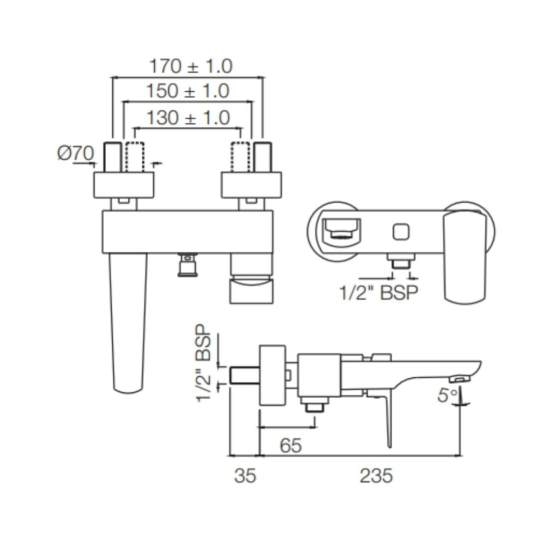 Jaquar 2 Way Wall Mixer Kubix Prime KUP-CHR-35119PM Normal Flow - Chrome Finish
