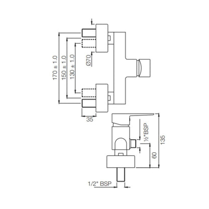 Jaquar 1 Way Wall Mixer Kubix Prime KUP-CHR-35149PM Normal Flow - Chrome Finish