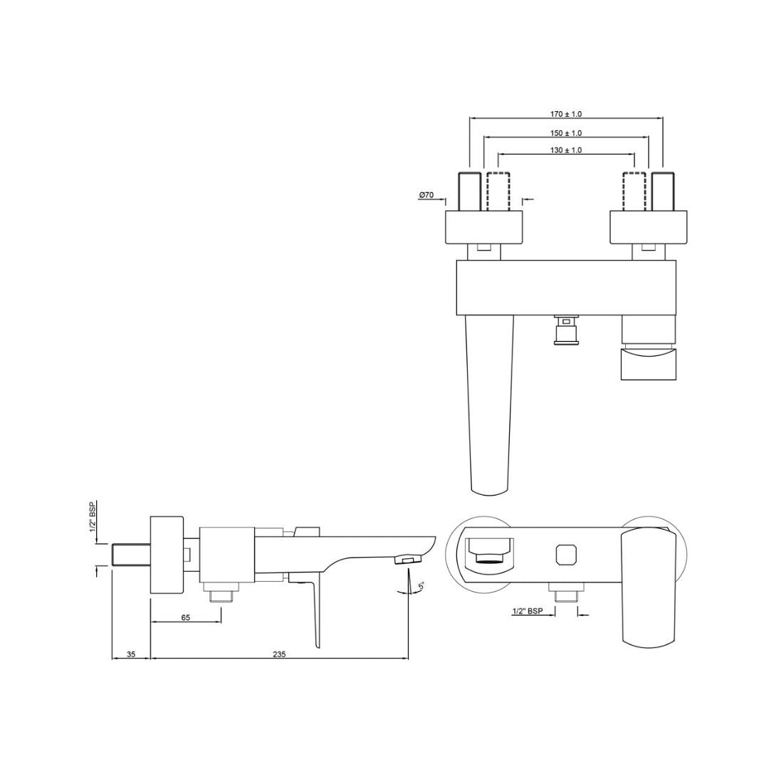 Jaquar 2 Way Wall Mixer Kubix Prime KUP-GBP-35119PM Normal Flow - Gold Bright PVD Finish
