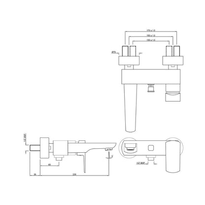 Jaquar 2 Way Wall Mixer Kubix Prime KUP-GBP-35119PM Normal Flow - Gold Bright PVD Finish