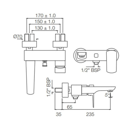 Jaquar 2 Way Wall Mixer Kubix Prime KUP-WHM-35119PM Normal Flow - White Matt Finish