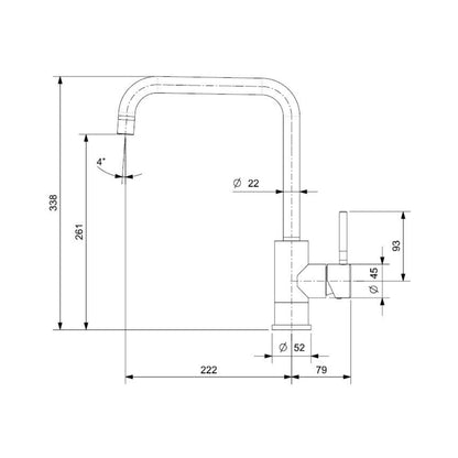 Reginox Table Mounted Regular Kitchen Sink Mixer LOGAN with Extractable Hand Shower Spout in Stainless Steel Finish