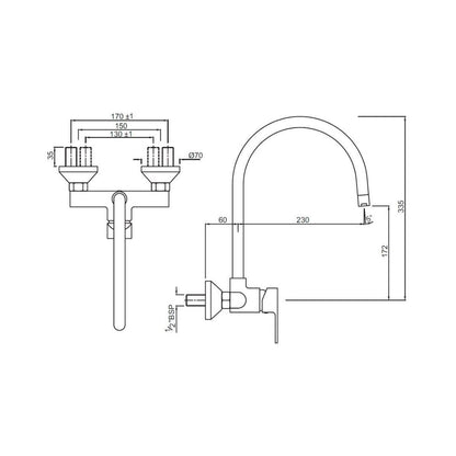 Jaquar Wall Mounted Regular Kitchen Sink Mixer Lyric LYR-38165 with Swinging Spout in Chrome Finish