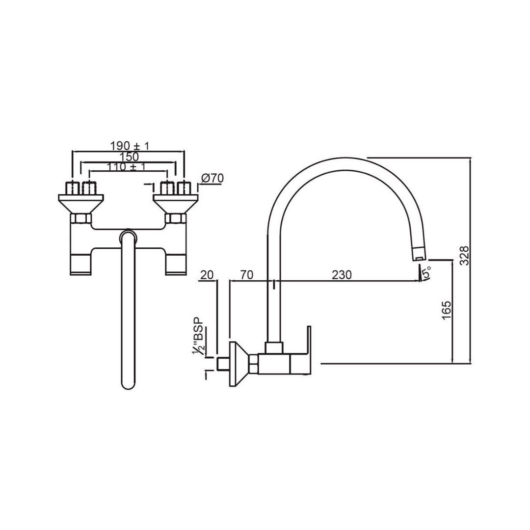 Jaquar Wall Mounted Regular Kitchen Sink Mixer Lyric LYR-38309 with Swinging Spout in Chrome Finish