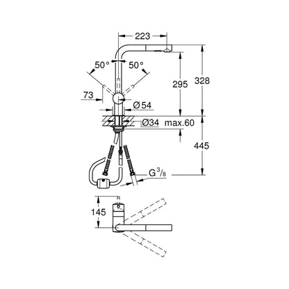Grohe Table Mounted Pull-Out Kitchen Sink Mixer Minta M30274000 with Extractable Hand Shower Spout in Chrome Finish