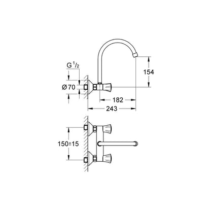 Grohe Wall Mounted Regular Kitchen Sink Mixer Costa L M31191001 with Swinging Spout in Chrome Finish