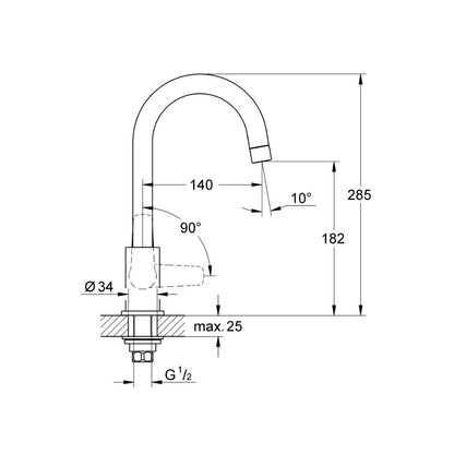 Grohe Table Mounted Regular Kitchen Sink Tap Bauflow M31220000 with Swinging Spout in Chrome Finish