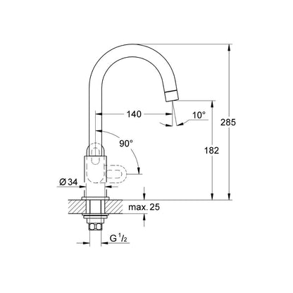 Grohe Table Mounted Regular Kitchen Sink Tap Bauloop M31222000 with Swinging Spout in Chrome Finish