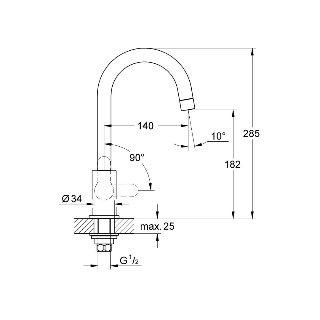 Grohe Table Mounted Regular Kitchen Sink Tap Bauedge M31223000 with Swinging Spout in Chrome Finish