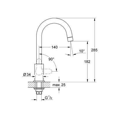 Grohe Table Mounted Regular Kitchen Sink Tap Bauedge M31223000 with Swinging Spout in Chrome Finish
