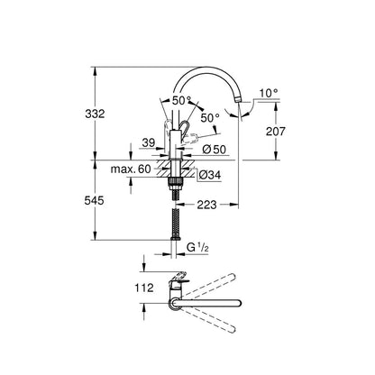 Grohe Table Mounted Regular Kitchen Sink Mixer Bauflow M31230001 with Swinging Spout in Chrome Finish