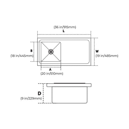 Hindware Stainless Steel Sink Handmade Series SINGLE BOWL WITH DRAIN BOARD MARINO NEO 36 x 19 ( 36 x 19 inches ) - Satin