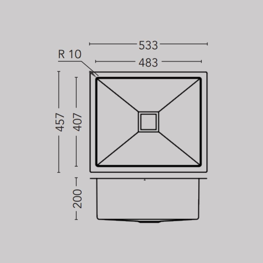 Carysil Stainless Steel Sink Micro Radius R 10 MICRO RADIUS R 10 SINGLE BOWL 21 X 18 X 8 ( 21 x 17 inches ) - Matt