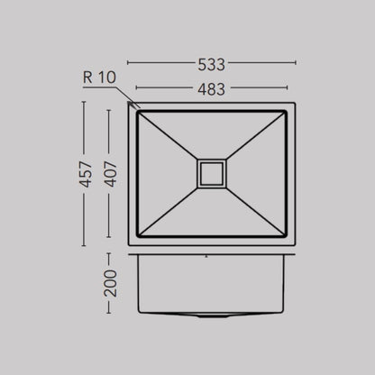 Carysil Stainless Steel Sink Micro Radius R 10 MICRO RADIUS R 10 SINGLE BOWL 21 X 18 X 8 ( 21 x 17 inches ) - Matt