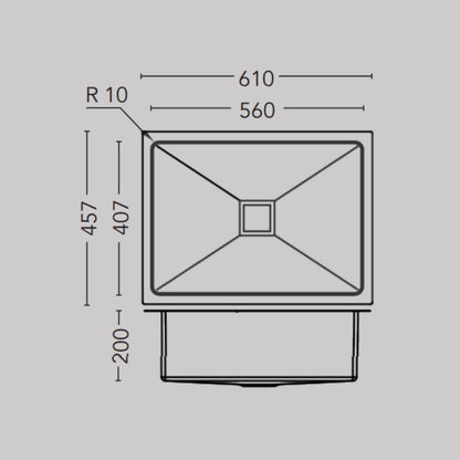 Carysil Stainless Steel Sink Micro Radius R 10 MICRO RADIUS R 10 SINGLE BOWL 24 X 18 X 8 ( 24 x 17 inches ) - Matt