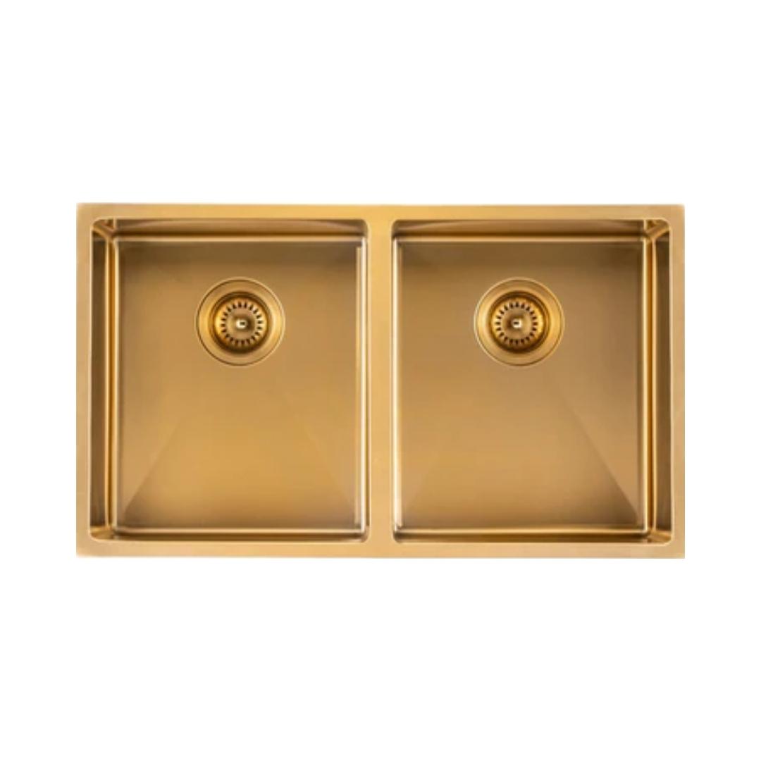 Carysil Stainless Steel Sink Micro Radius R 10 MICRO RADIUS R 10 PVD FINISH DOUBLE BOWL 34 X 17 X 8 ( 34 x 17 inches ) - Gold