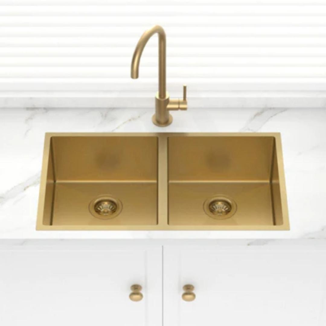 Carysil Stainless Steel Sink Micro Radius R 10 MICRO RADIUS R 10 PVD FINISH DOUBLE BOWL 34 X 17 X 8 ( 34 x 17 inches ) - Gold