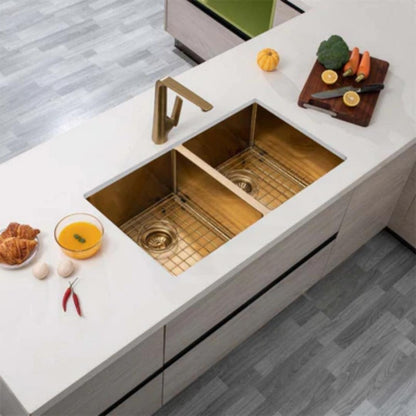 Carysil Stainless Steel Sink Micro Radius R 10 MICRO RADIUS R 10 PVD FINISH DOUBLE BOWL 34 X 17 X 8 ( 34 x 17 inches ) - Gold