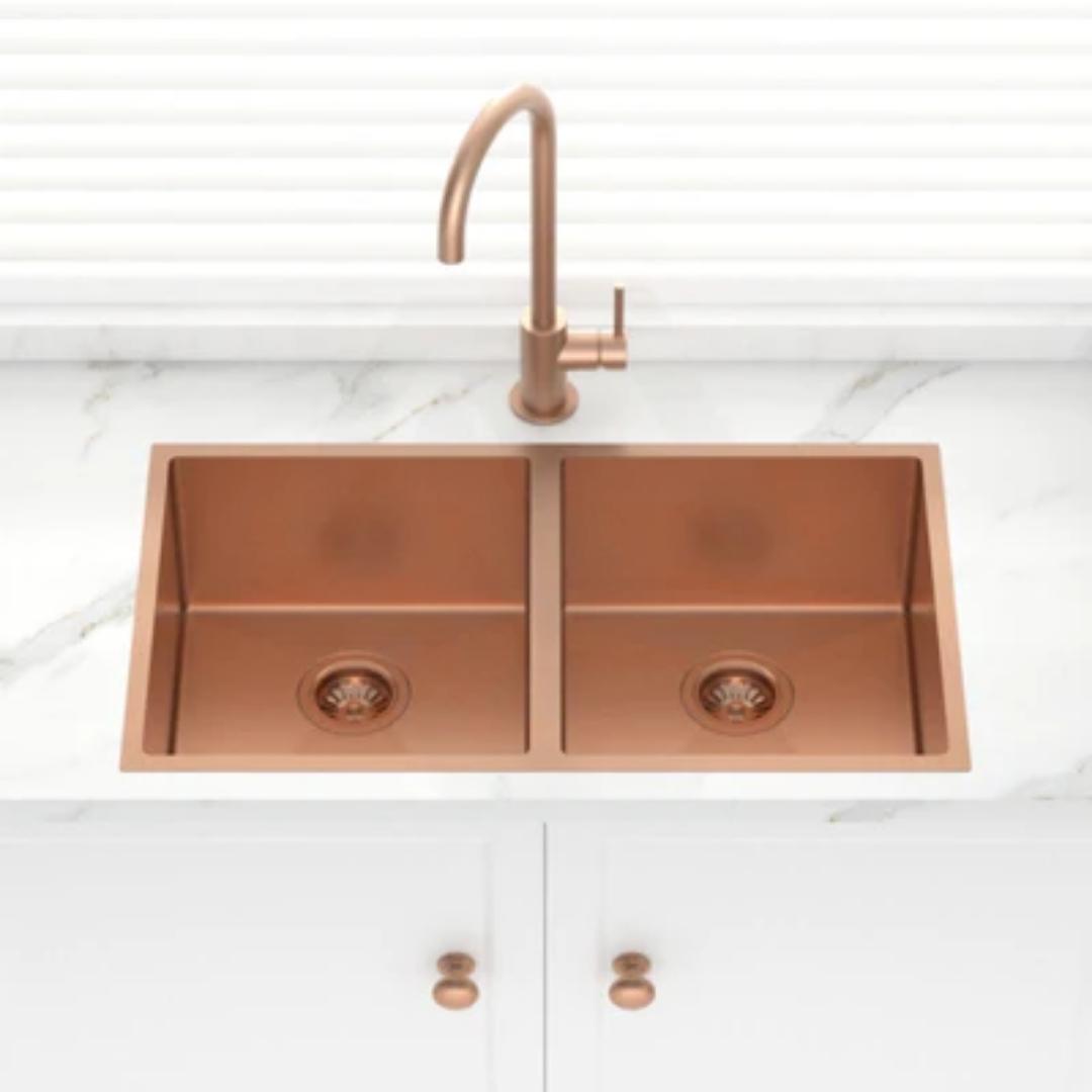 Carysil Stainless Steel Sink Micro Radius R 10 MICRO RADIUS R 10 PVD FINISH DOUBLE BOWL 34 X 17 X 8 ( 34 x 17 inches ) - Rose Gold
