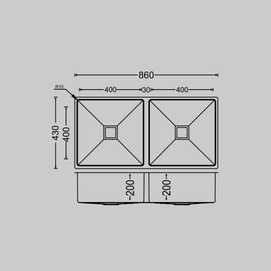 Carysil Stainless Steel Sink Micro Radius R 10 MICRO RADIUS R 10 PVD FINISH DOUBLE BOWL 34 X 17 X 8 ( 34 x 17 inches ) - Rose Gold