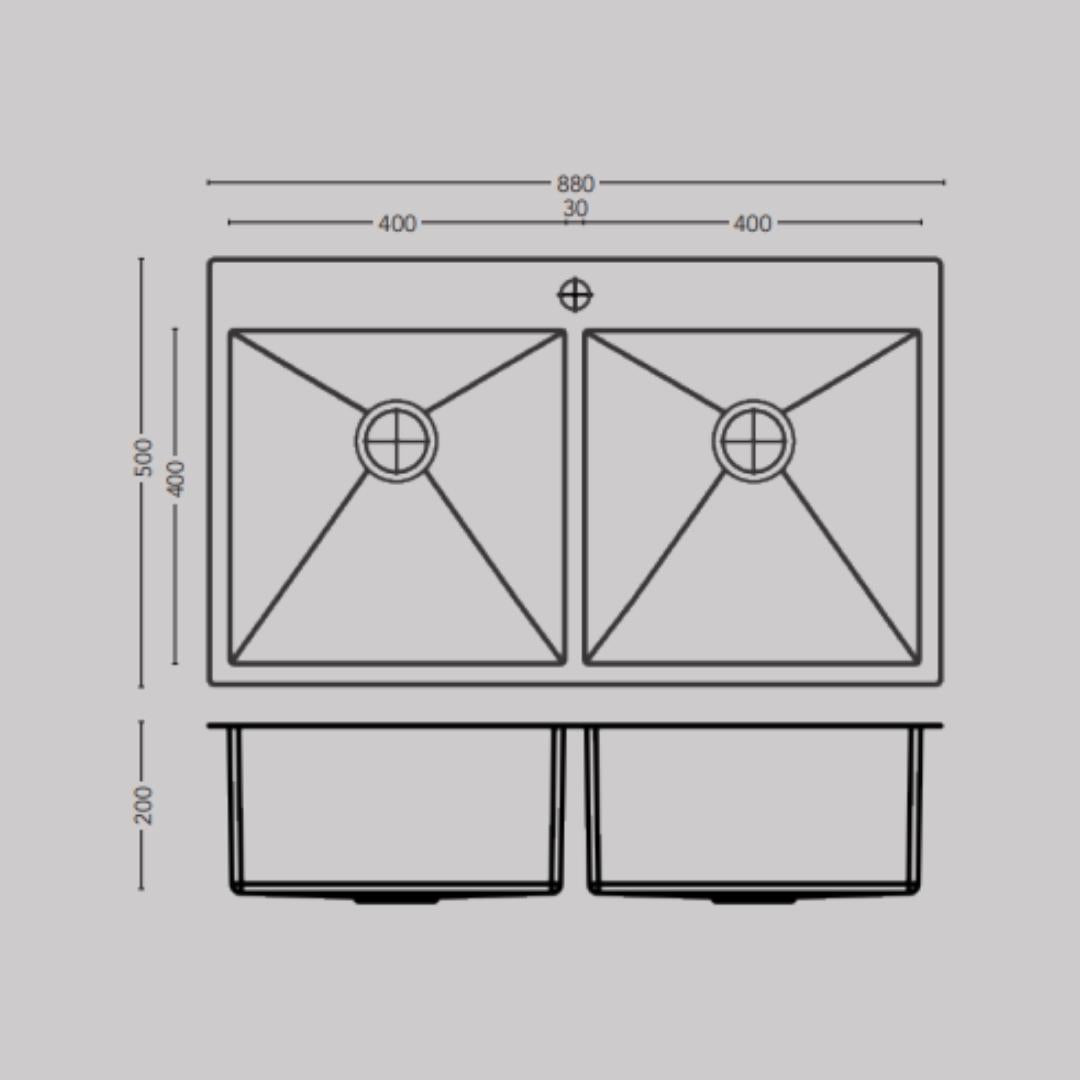 Carysil Stainless Steel Sink Micro Radius Waltz MICRO RADIUS WALTZ DOUBLE BOWL 35 X 20 X 8 ( 35 x 20 inches ) - Matt