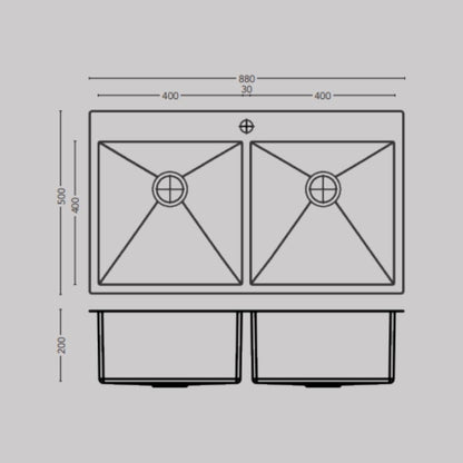 Carysil Stainless Steel Sink Micro Radius Waltz MICRO RADIUS WALTZ DOUBLE BOWL 35 X 20 X 8 ( 35 x 20 inches ) - Matt
