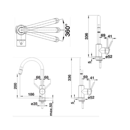 Hafele Table Mounted Pull-Down Kitchen Sink Mixer Blanco MIDA-S with Extractable Hand Shower Spout in Anthracite Finish
