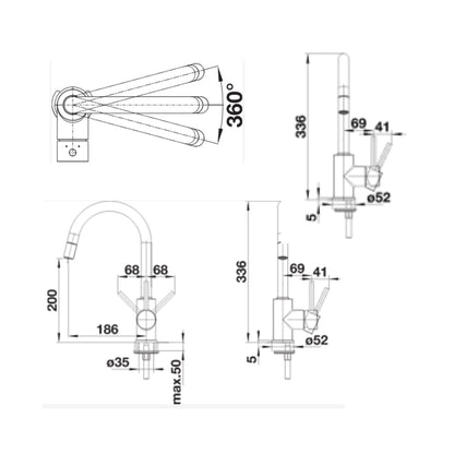 Hafele Table Mounted Pull-Down Kitchen Sink Mixer Blanco MIDA-S with Extractable Hand Shower Spout in White Finish