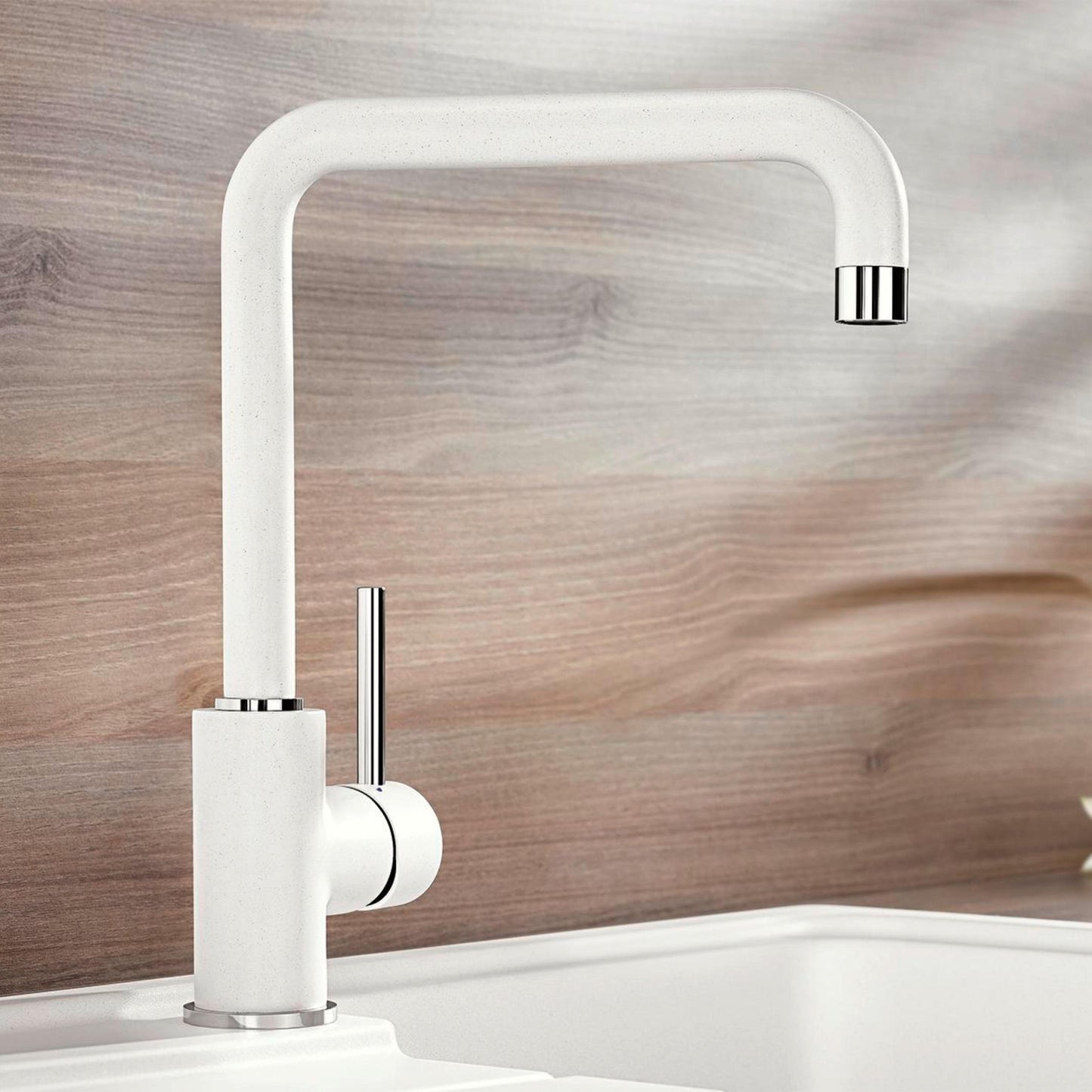 Hafele Table Mounted Regular Kitchen Sink Mixer Blanco MILI with Swinging Spout in White Finish