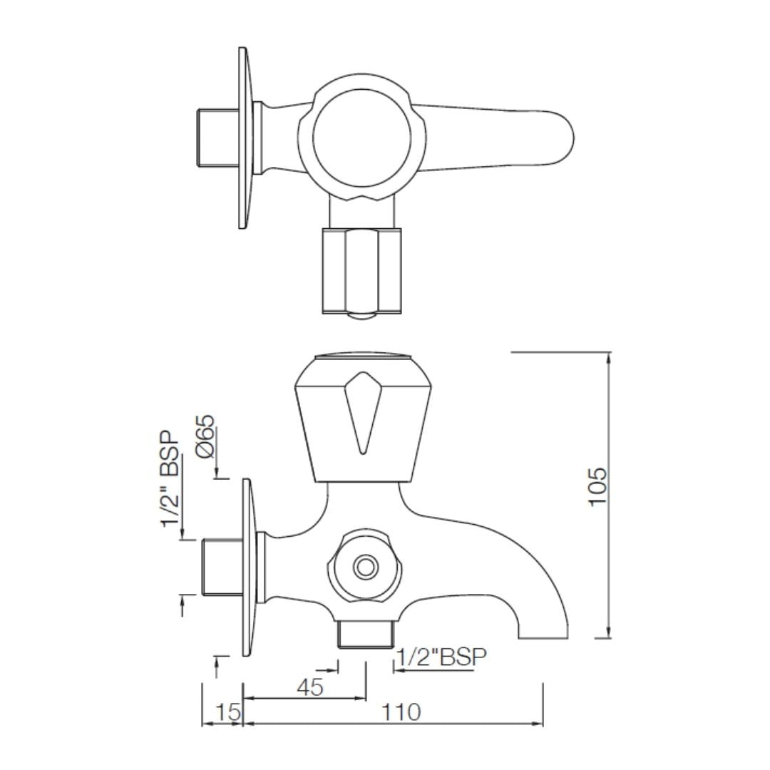 Essco WC Area 2 Way Bib Tap Marvel MQT-CHR-512ANKN - Chrome