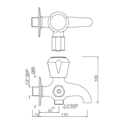 Essco WC Area 2 Way Bib Tap Marvel MQT-CHR-512ANKN - Chrome