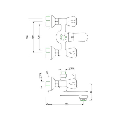 Essco 2 Way Wall Mixer Marvel MQT-CHR-517AKN - Chrome Finish