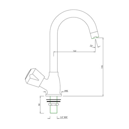 Essco Table Mounted Regular Kitchen Sink Tap Marvel MQT-523S with Swinging Spout in Chrome Finish