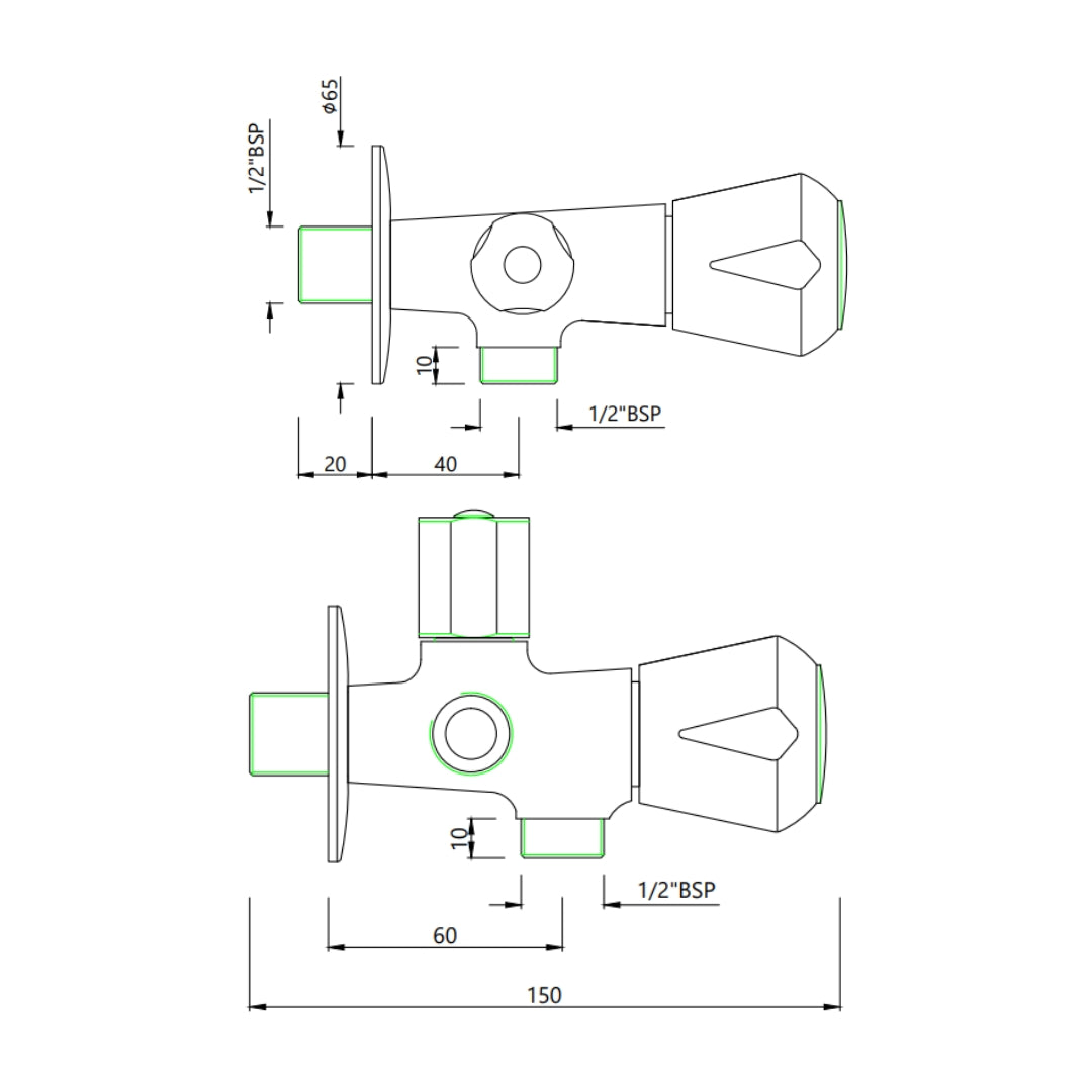 Essco Basin Area 2 Way Angle Valve Marvel MQT-CHR-526AKN - Chrome