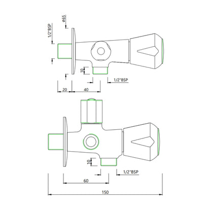 Essco Basin Area 2 Way Angle Valve Marvel MQT-CHR-526AKN - Chrome