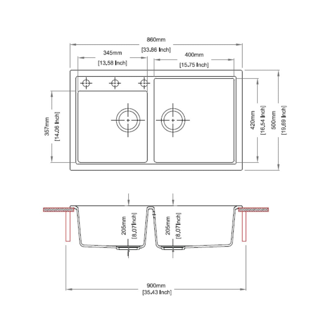 Carysil Quartz Sink Vivaldi VIVALDI N 200 ( 34 x 20 inches )  -  Snova