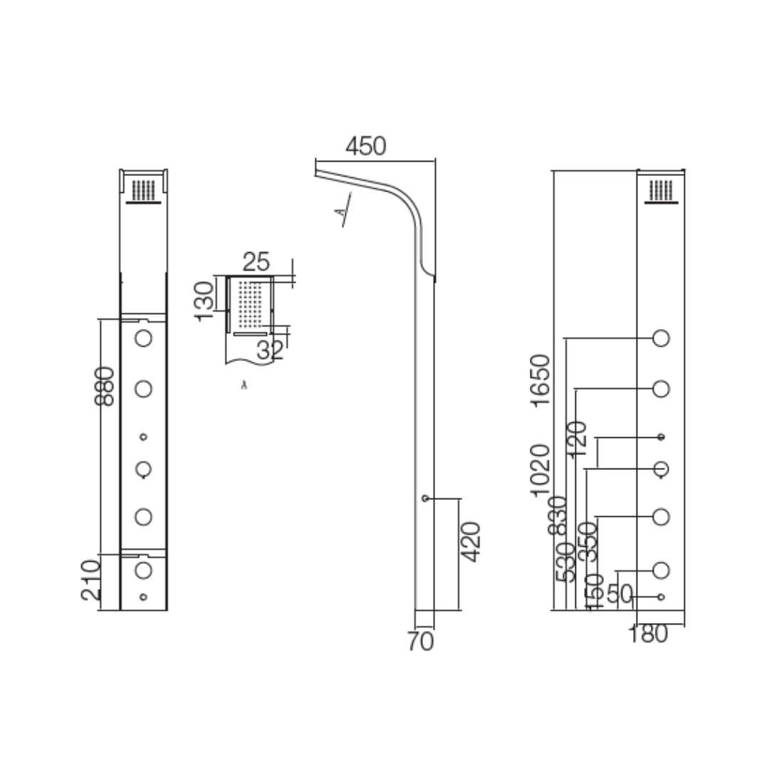 Parryware Manual 4 Way Shower Panel C884099 - Stainless Steel
