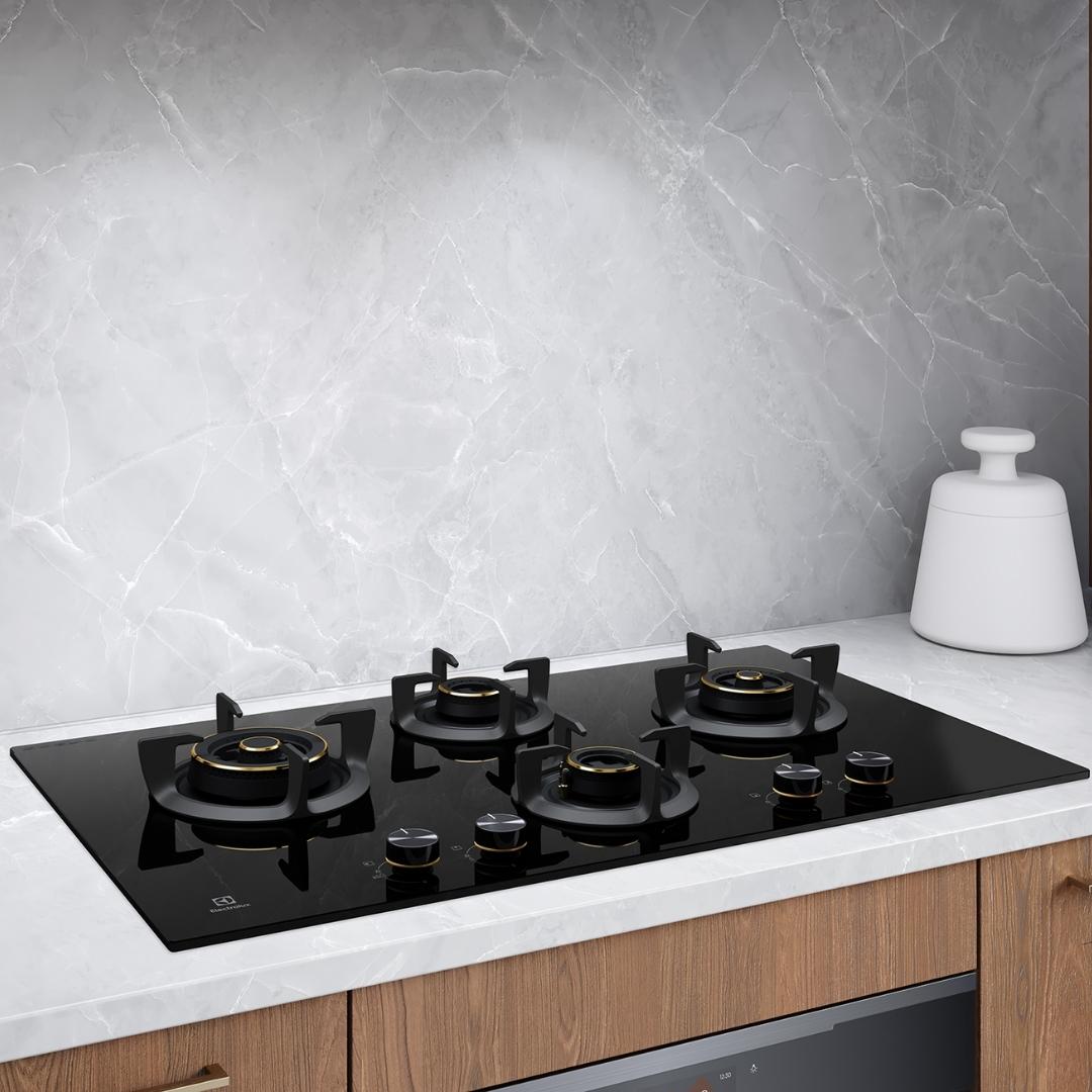 Electrolux Built In Oven with Full Steam Function KOAAS31X + Electrolux Built-In Convection Microwave EMSB25XC + Electrolux 90 cm Wall Mounted Chimney UltimateTaste 700 Series ECS9932KB + Electrolux 90 cm 4 Burner Hob EHG9430BCD