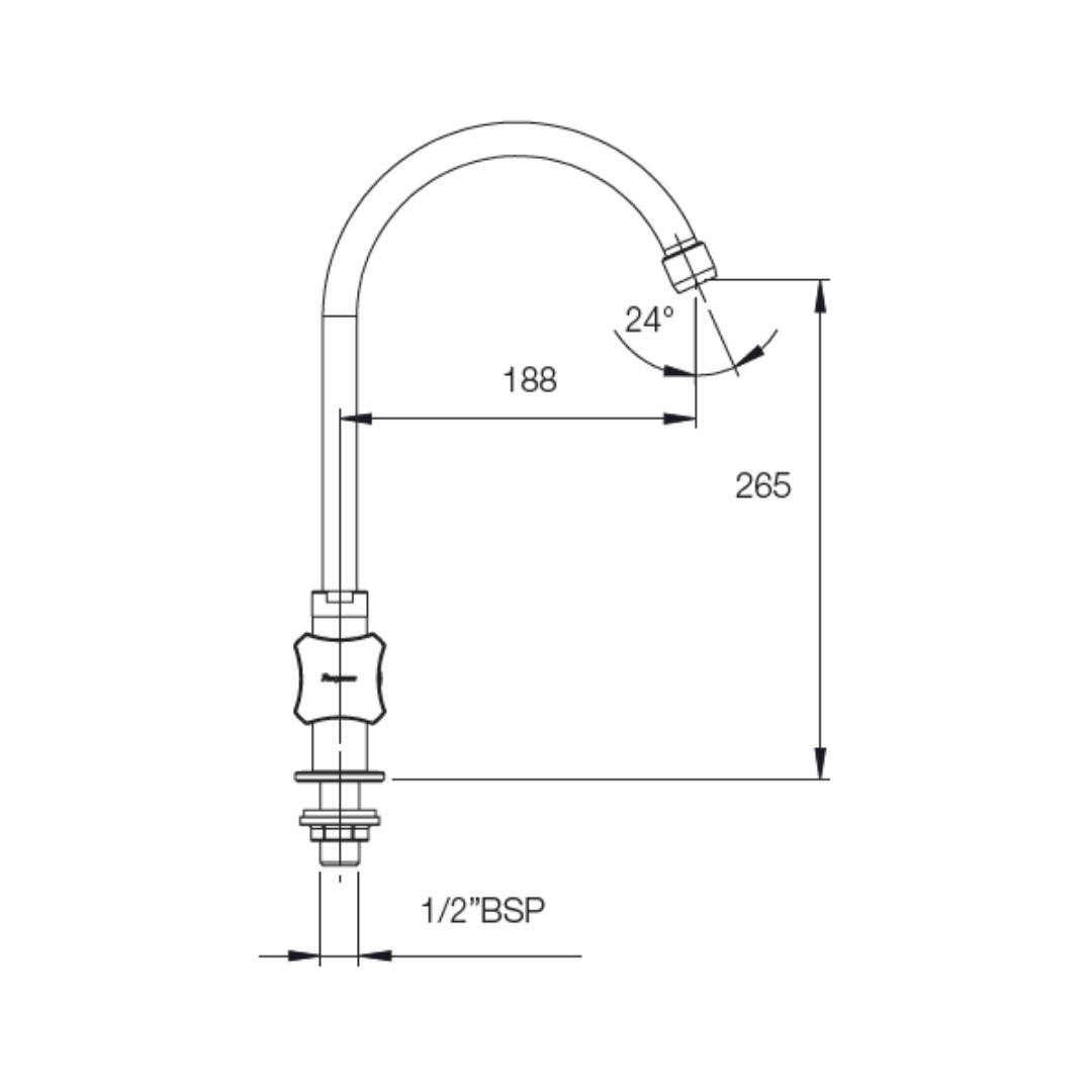 Parryware Table Mounted Regular Kitchen Sink Tap Jade G0238A1 with Swinging Spout in Chrome Finish