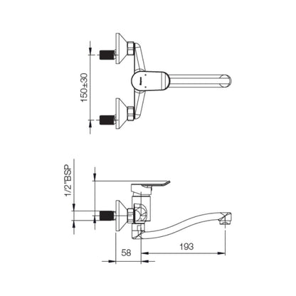 Parryware Wall Mounted Regular Kitchen Sink Mixer Alpha G2735A1 with Swinging Spout in Chrome Finish