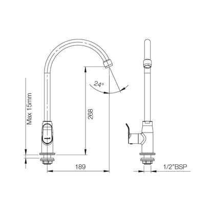 Parryware Table Mounted Regular Kitchen Sink Tap Alpha G2738A1 with Swinging Spout in Chrome Finish