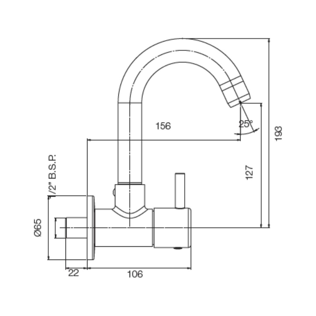 Parryware Wall Mounted Regular Kitchen Sink Tap Agate Pro G3321A1 with Swinging Spout in Chrome Finish